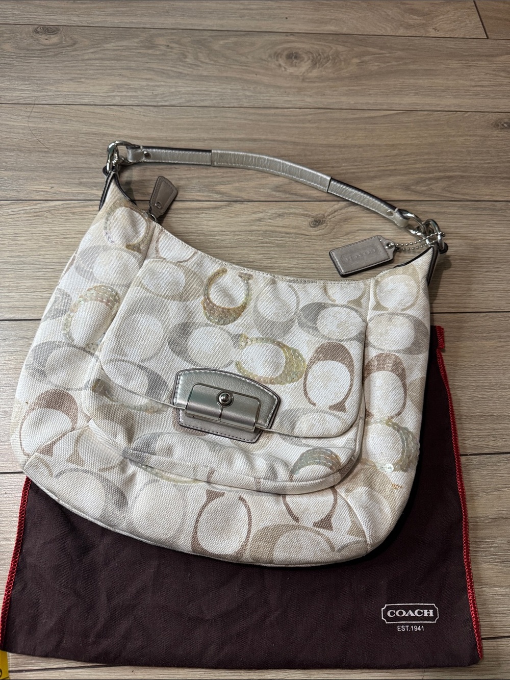 Coach Cristin Seqiun Bag in Ivory/Tan